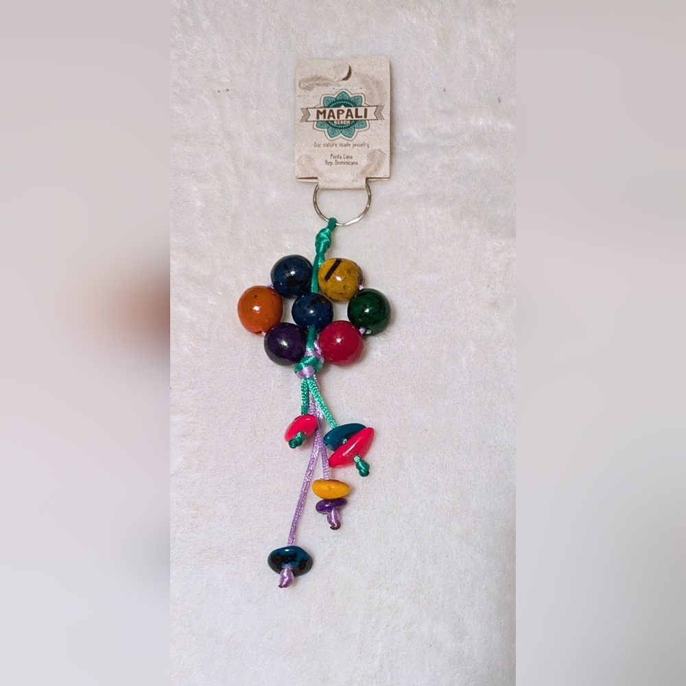 Keychain Colorful Beaded Keychain Mapali Punta Cana Rep Dominicana 7" Length New